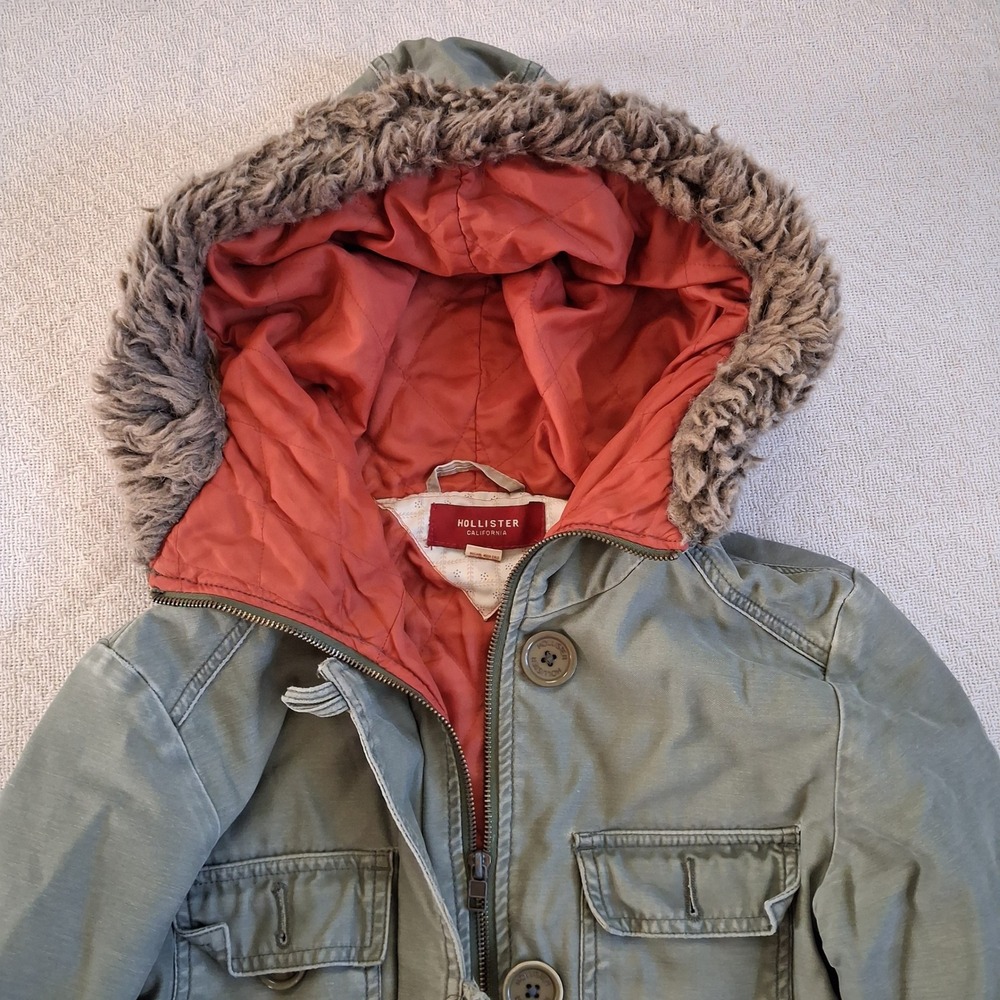 Hollister y2k utility coat indie whimsigoth bella swan vintage military 2000 fur - Picture 2 of 9